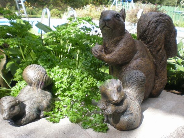 Statue de jardin de famille d'écureuil